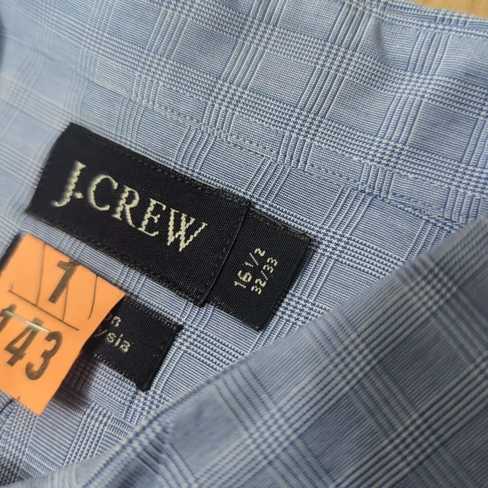 J.CREW Blue Square Check Modern Casual L/S Btn Down Dress Shirt Mens 16.5 32‎ 33